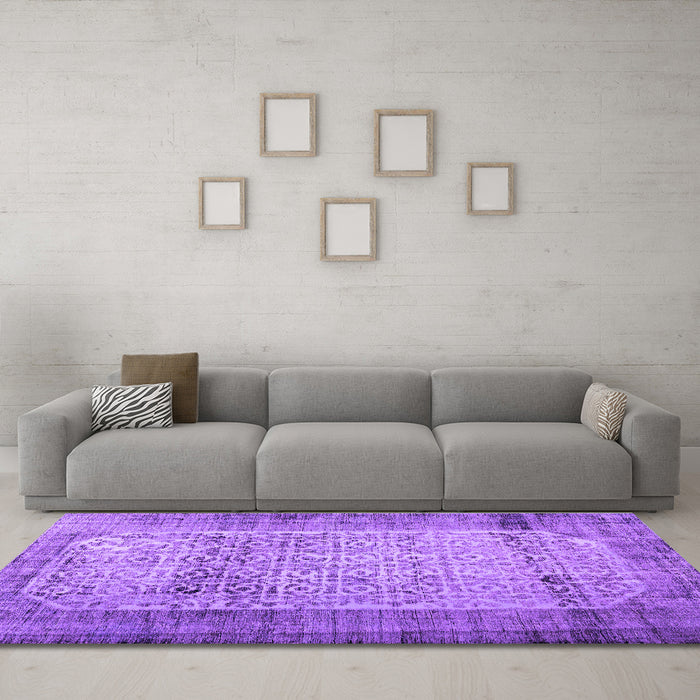 Machine Washable Persian Purple Bohemian Area Rugs in a Living Room, wshcon776pur