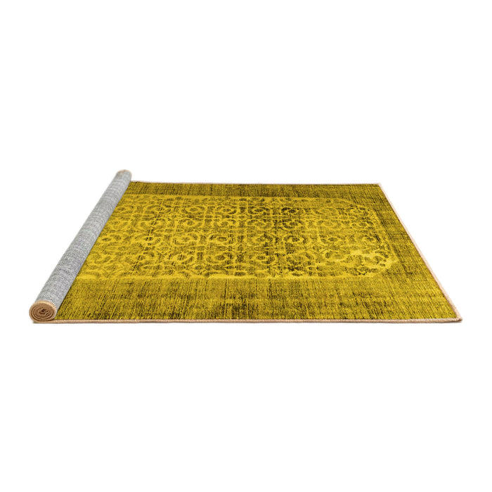 Sideview of Machine Washable Persian Yellow Bohemian Rug, wshcon776yw