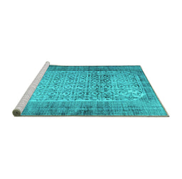 Sideview of Machine Washable Persian Turquoise Bohemian Area Rugs, wshcon776turq