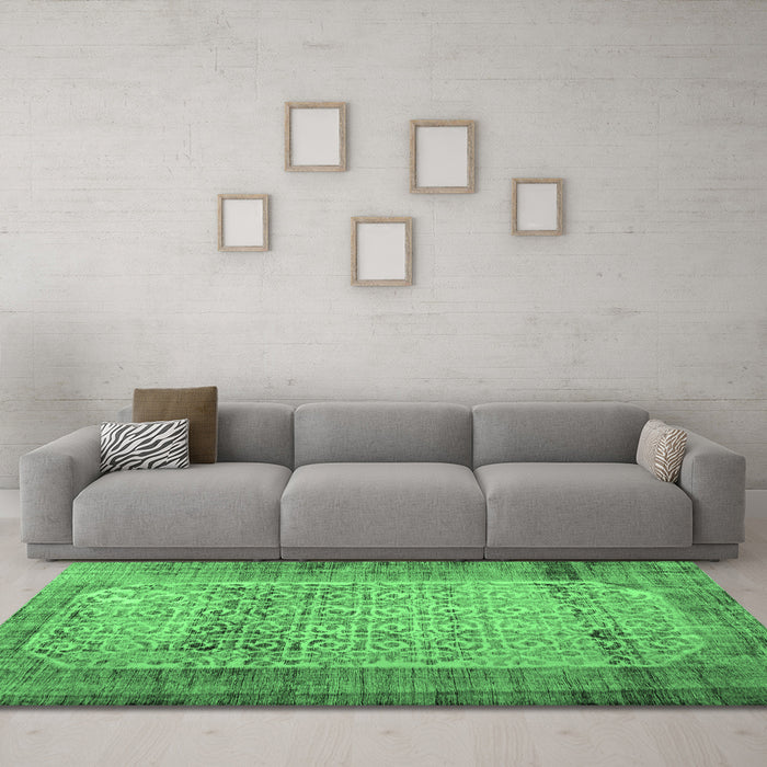 Machine Washable Persian Emerald Green Bohemian Area Rugs in a Living Room,, wshcon776emgrn