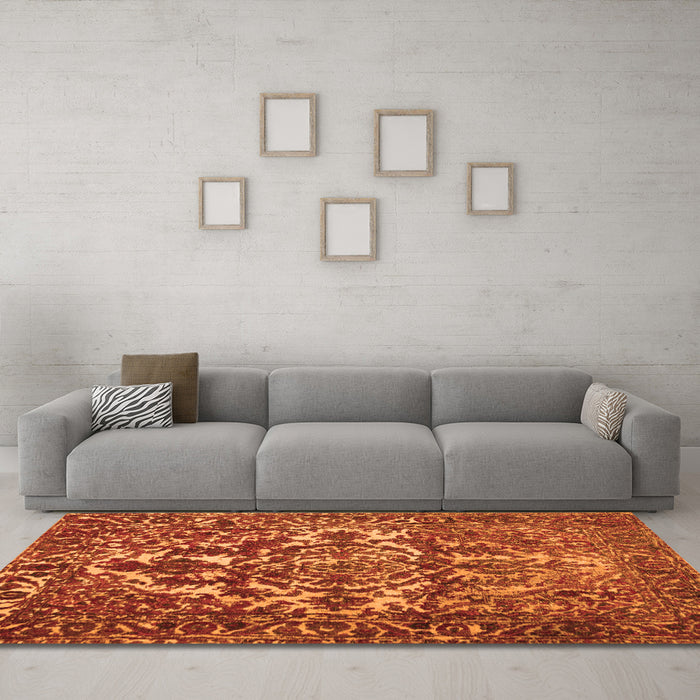 Machine Washable Abstract Orange Contemporary Area Rugs in a Living Room, wshcon777org