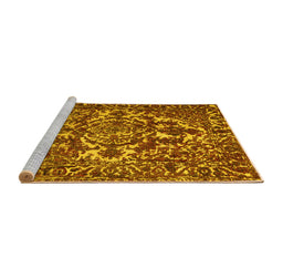 Sideview of Machine Washable Abstract Yellow Contemporary Rug, wshcon777yw