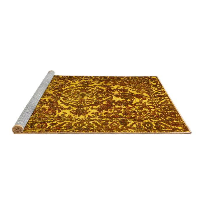 Sideview of Machine Washable Abstract Yellow Contemporary Rug, wshcon777yw