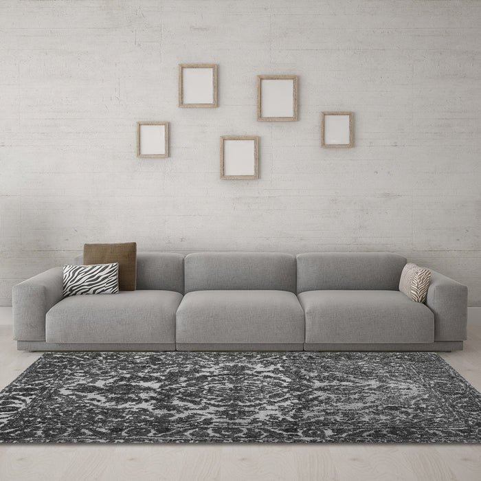 Machine Washable Abstract Gray Contemporary Rug in a Living Room,, wshcon777gry