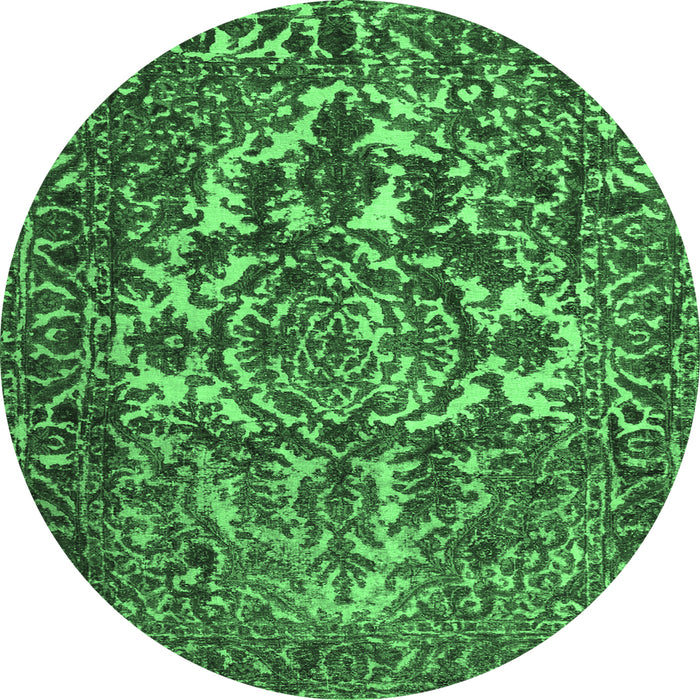 Round Machine Washable Abstract Emerald Green Contemporary Area Rugs, wshcon777emgrn