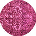Round Machine Washable Abstract Pink Contemporary Rug, wshcon777pnk