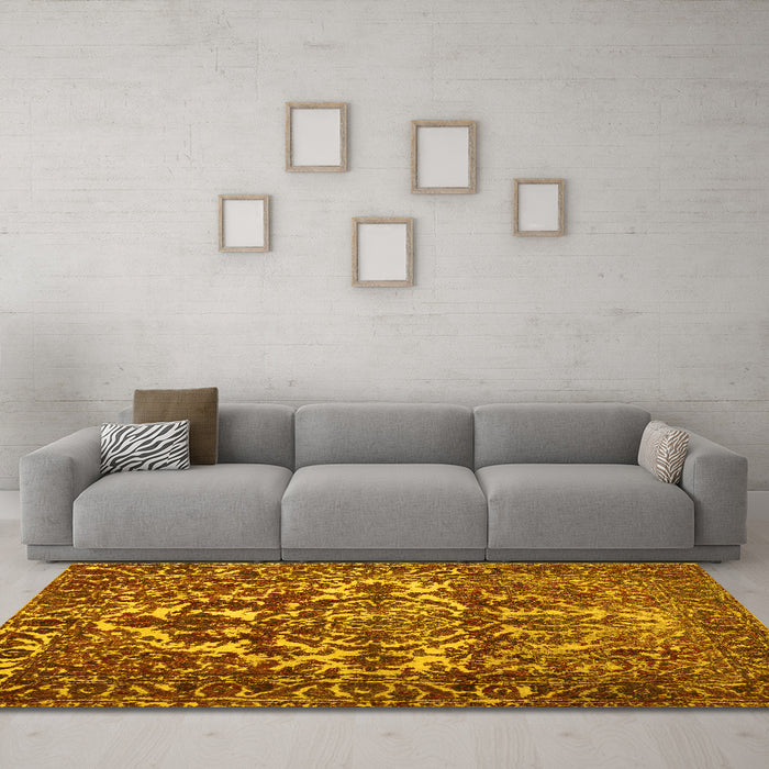 Machine Washable Abstract Yellow Contemporary Rug in a Living Room, wshcon777yw