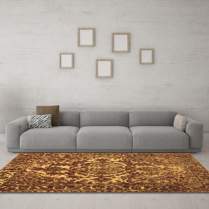 Machine Washable Abstract Brown Contemporary Rug in a Living Room,, wshcon777brn