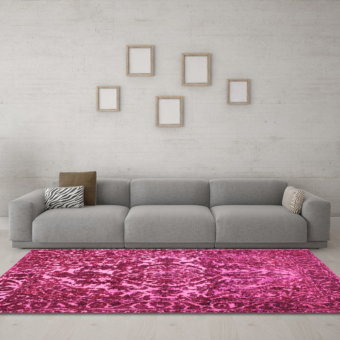 Machine Washable Abstract Pink Contemporary Rug in a Living Room, wshcon777pnk