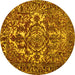 Round Abstract Yellow Contemporary Rug, con777yw