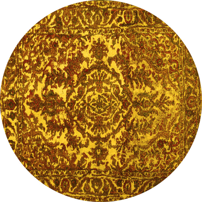 Round Machine Washable Abstract Yellow Contemporary Rug, wshcon777yw