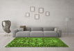 Machine Washable Abstract Green Contemporary Area Rugs in a Living Room,, wshcon777grn