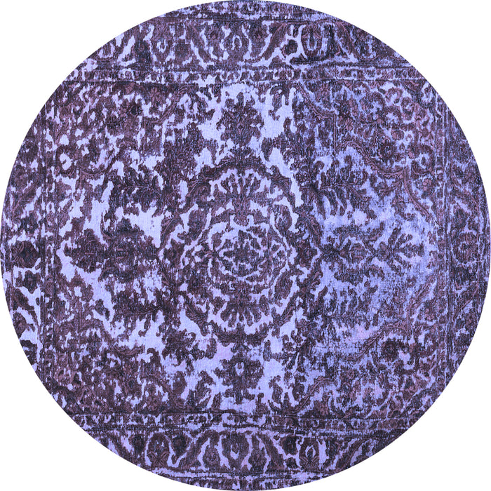Round Abstract Blue Contemporary Rug, con777blu