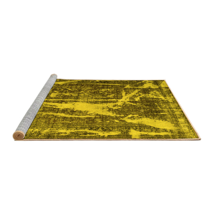 Sideview of Machine Washable Abstract Yellow Contemporary Rug, wshcon778yw
