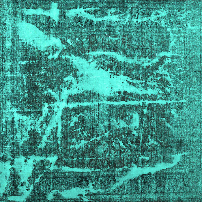 Square Machine Washable Abstract Turquoise Contemporary Area Rugs, wshcon778turq