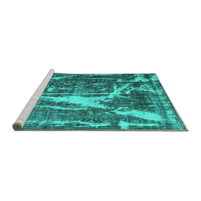 Sideview of Machine Washable Abstract Turquoise Contemporary Area Rugs, wshcon778turq