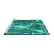 Sideview of Machine Washable Abstract Turquoise Contemporary Area Rugs, wshcon778turq