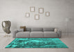 Machine Washable Abstract Turquoise Contemporary Area Rugs in a Living Room,, wshcon778turq