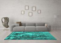 Machine Washable Abstract Turquoise Contemporary Rug, wshcon778turq