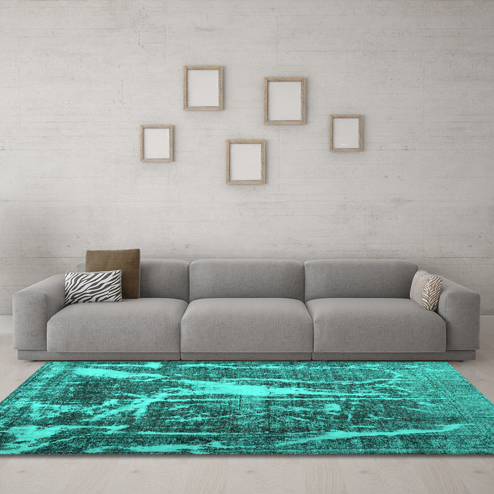 Machine Washable Abstract Turquoise Contemporary Area Rugs in a Living Room,, wshcon778turq