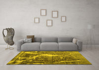 Machine Washable Abstract Yellow Contemporary Rug, wshcon778yw