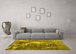 Machine Washable Abstract Yellow Contemporary Rug in a Living Room, wshcon778yw