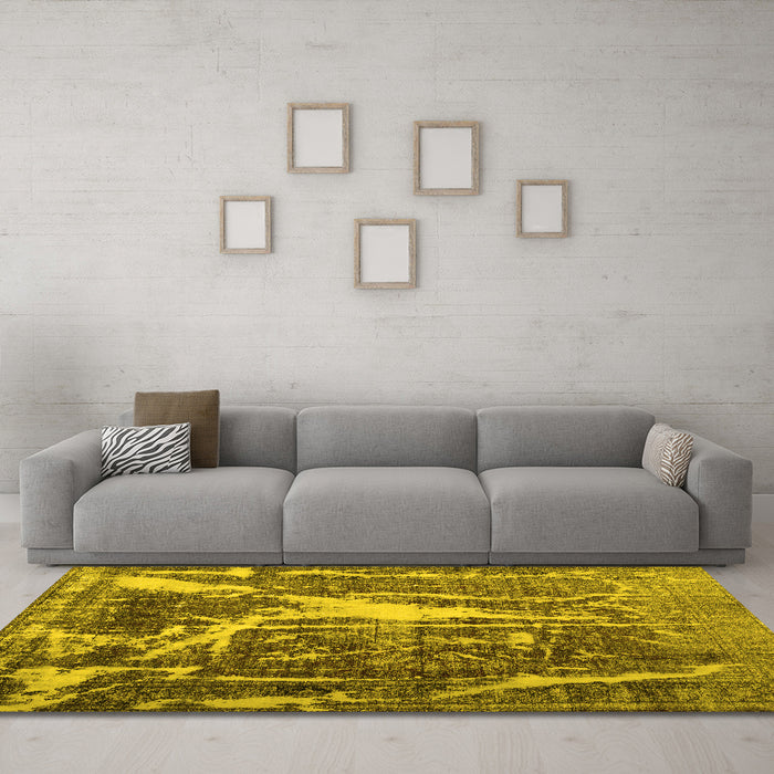 Machine Washable Abstract Yellow Contemporary Rug in a Living Room, wshcon778yw
