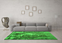 Machine Washable Abstract Green Contemporary Rug, wshcon778grn