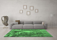 Machine Washable Abstract Emerald Green Contemporary Rug, wshcon778emgrn
