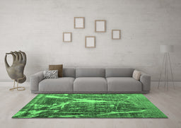 Machine Washable Abstract Emerald Green Contemporary Area Rugs in a Living Room,, wshcon778emgrn