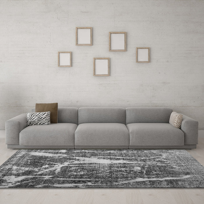 Machine Washable Abstract Gray Contemporary Rug in a Living Room,, wshcon778gry