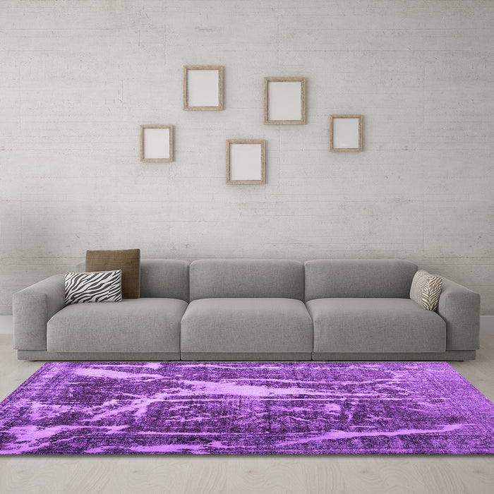 Machine Washable Abstract Purple Contemporary Area Rugs in a Living Room, wshcon778pur
