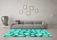 Machine Washable Abstract Turquoise Contemporary Rug, wshcon779turq