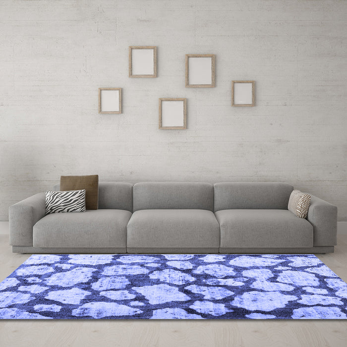 Machine Washable Abstract Blue Contemporary Rug in a Living Room, wshcon779blu