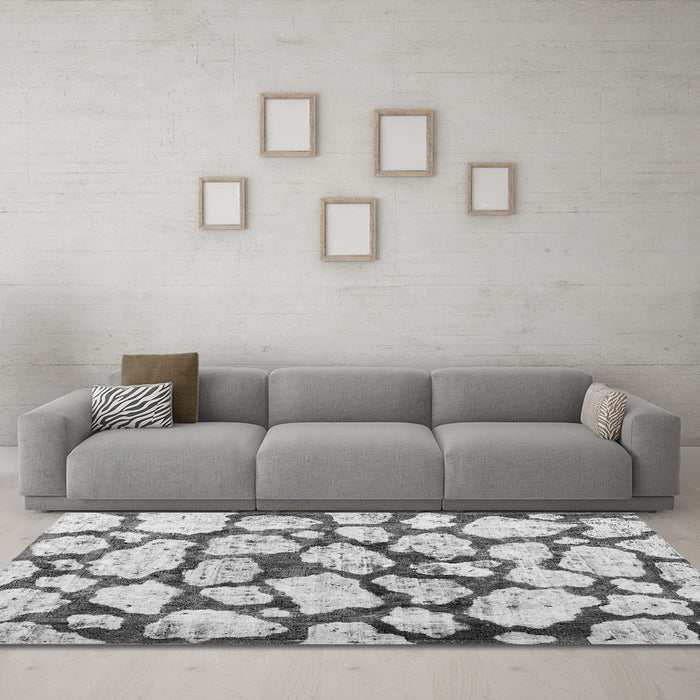 Machine Washable Abstract Gray Contemporary Rug in a Living Room,, wshcon779gry