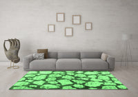 Machine Washable Abstract Emerald Green Contemporary Rug, wshcon779emgrn