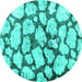 Round Machine Washable Abstract Turquoise Contemporary Area Rugs, wshcon779turq