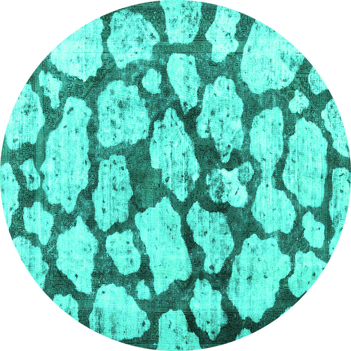 Round Abstract Turquoise Contemporary Rug, con779turq