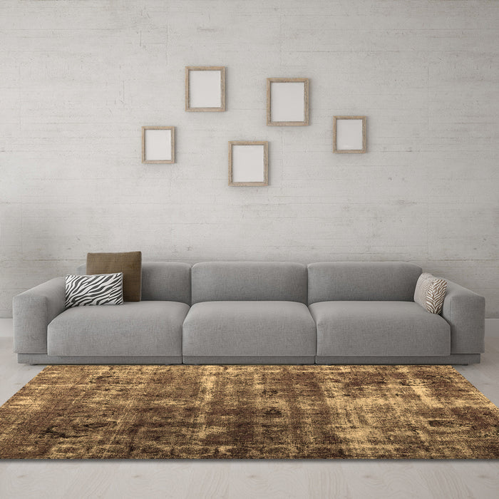 Machine Washable Abstract Brown Contemporary Rug in a Living Room,, wshcon780brn