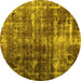 Round Abstract Yellow Contemporary Rug, con780yw