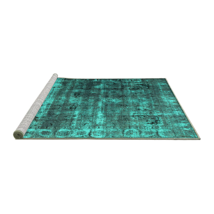 Sideview of Machine Washable Abstract Turquoise Contemporary Area Rugs, wshcon780turq