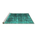 Sideview of Machine Washable Abstract Turquoise Contemporary Area Rugs, wshcon780turq