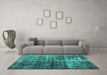 Machine Washable Abstract Turquoise Contemporary Area Rugs in a Living Room,, wshcon780turq