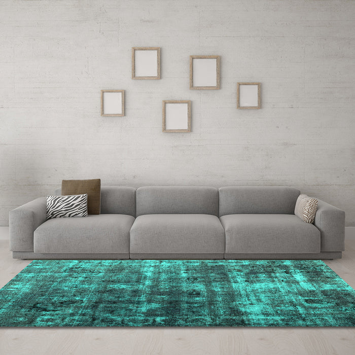 Machine Washable Abstract Turquoise Contemporary Area Rugs in a Living Room,, wshcon780turq