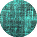 Round Machine Washable Abstract Turquoise Contemporary Area Rugs, wshcon780turq