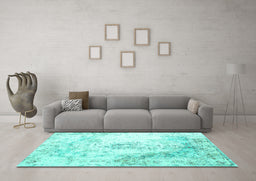 Machine Washable Abstract Turquoise Contemporary Area Rugs in a Living Room,, wshcon782turq