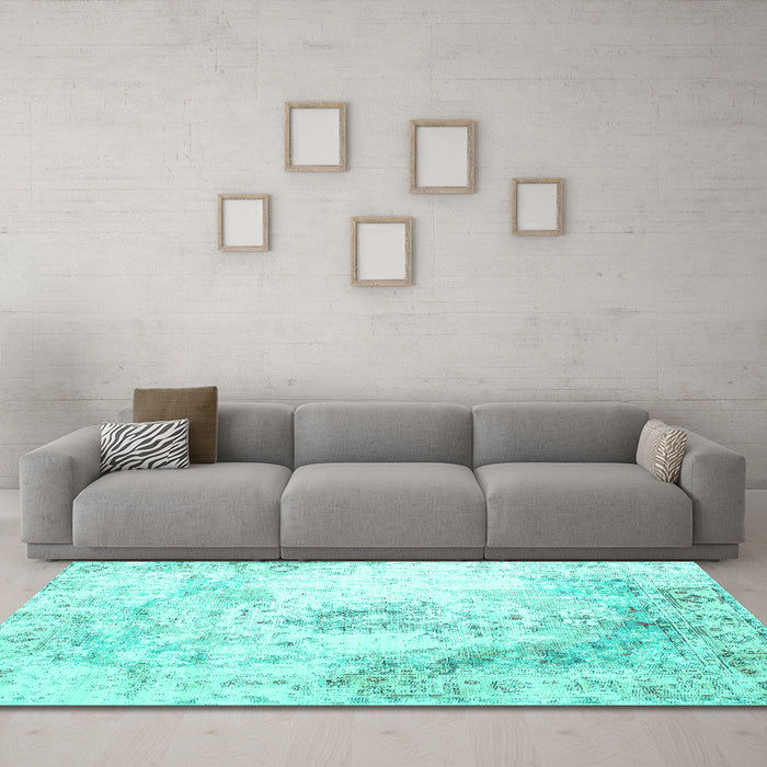 Machine Washable Abstract Turquoise Contemporary Area Rugs in a Living Room,, wshcon782turq