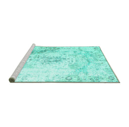 Sideview of Machine Washable Abstract Turquoise Contemporary Area Rugs, wshcon782turq