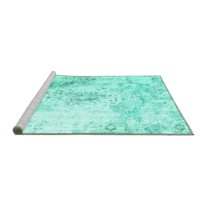 Sideview of Machine Washable Abstract Turquoise Contemporary Area Rugs, wshcon782turq