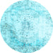 Round Abstract Light Blue Contemporary Rug, con782lblu